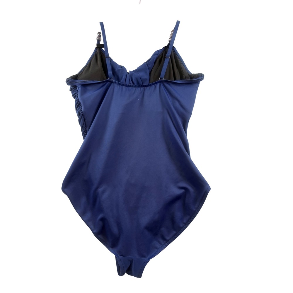 Magicsuit Navy Blue Ruched One Piece Swimsuit Silver Bead Straps Womens 14 - Picture 2 of 7